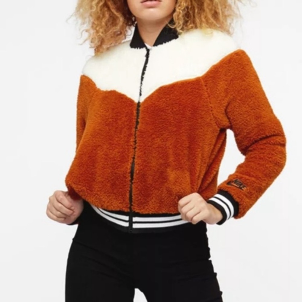 NIKE Sherpa Bomber Teddy‎ Jacket Women’s Sz Medium